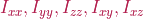 I_{xx}, I_{yy},
I_{zz}, I_{xy}, I_{xz}